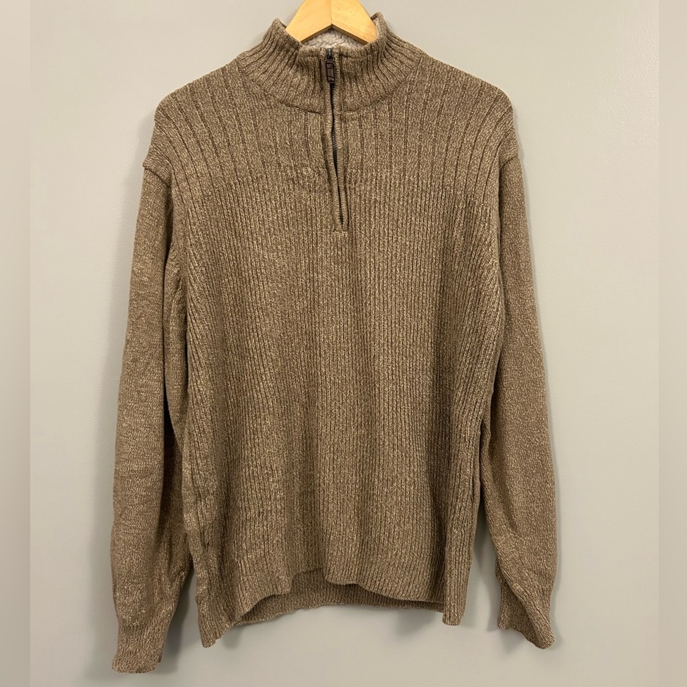 Oscar de la Renta Tan Zip-Up Sweater XL